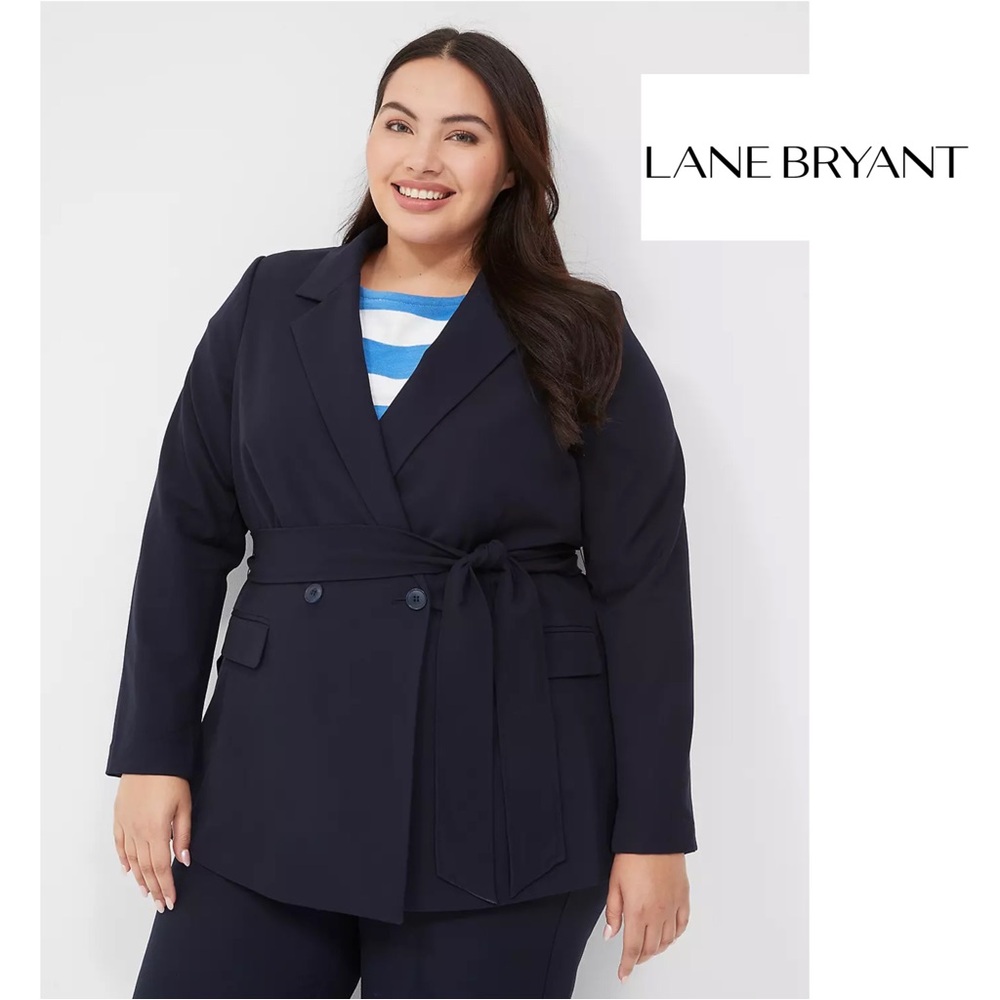 NEW Lane Bryant Dark Blue Perfect Drape Belted Blazer